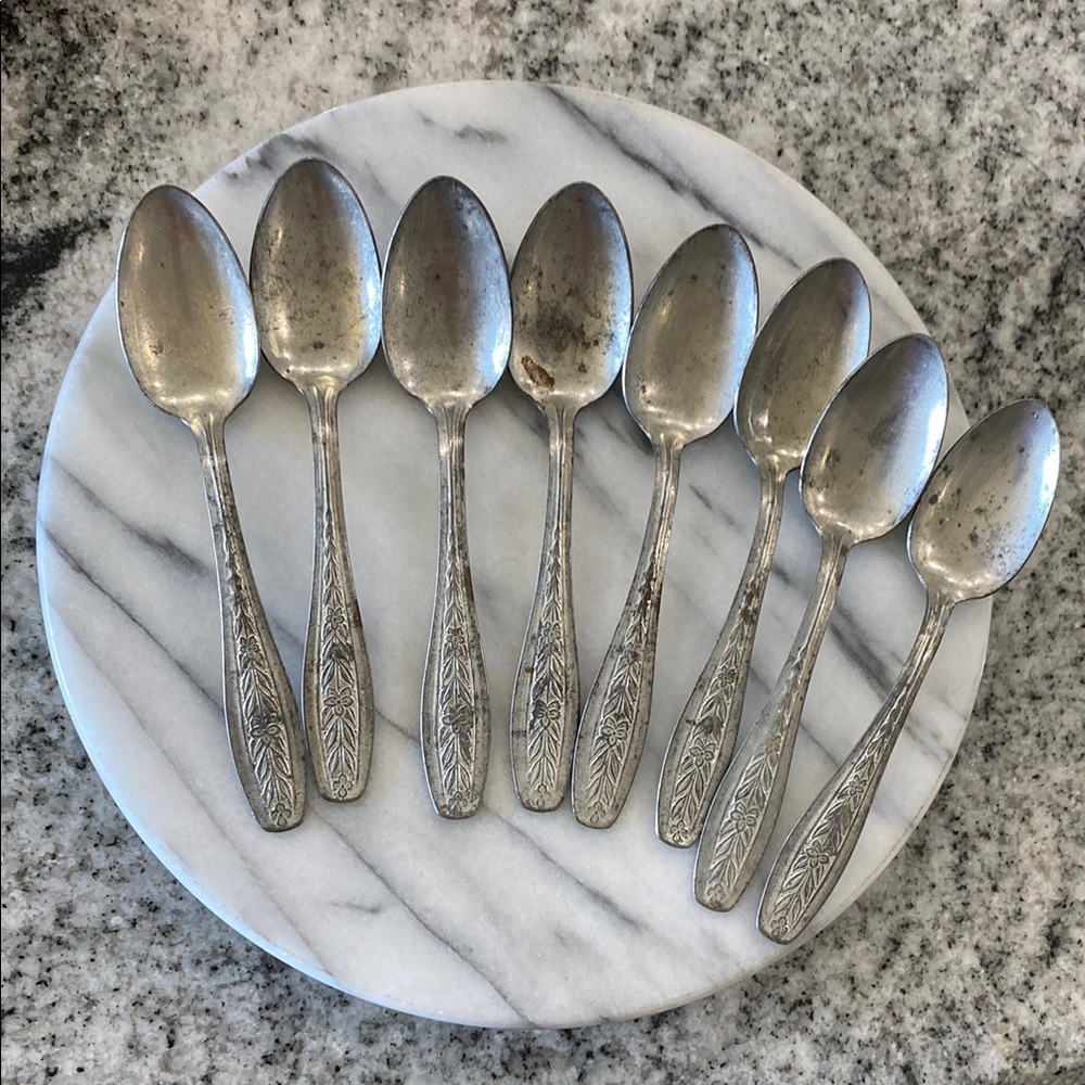 Antique JB & Co. Silver-Tone Decorative Dessert Spoons - Set of 8!
